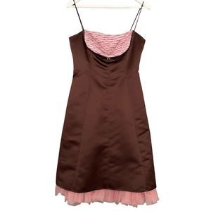 De Laru 1950's Inspired Chocolate Brown Cocktail Dress With Pink Tulle 9 Juniors